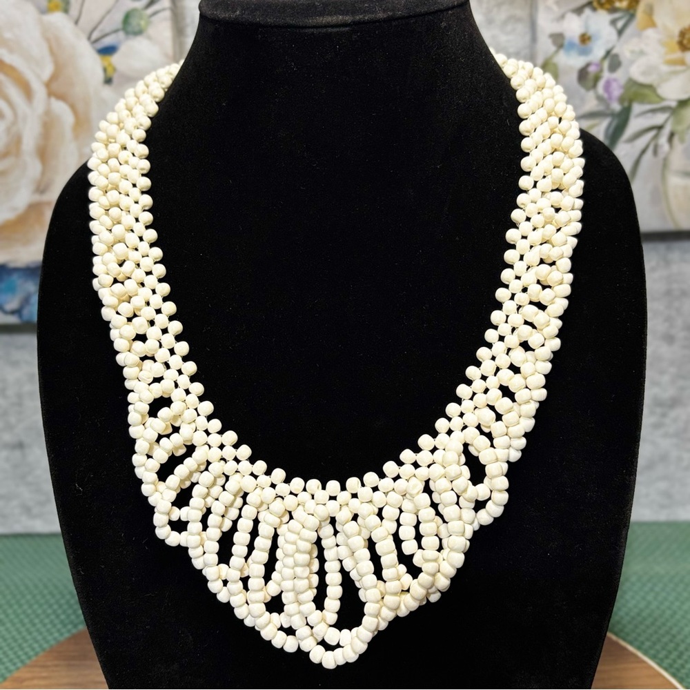 Vintage white glass seed bead necklace